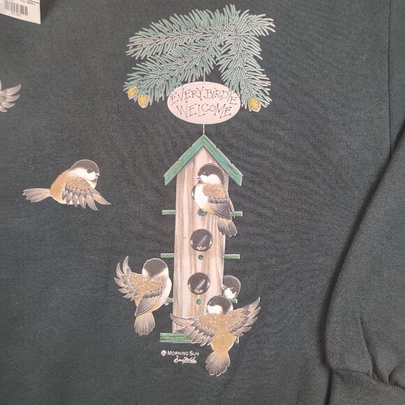 Vintage Morning Sun Grandma Sweatshirt Womens Large Petite Green Birds - Picture 6 of 9